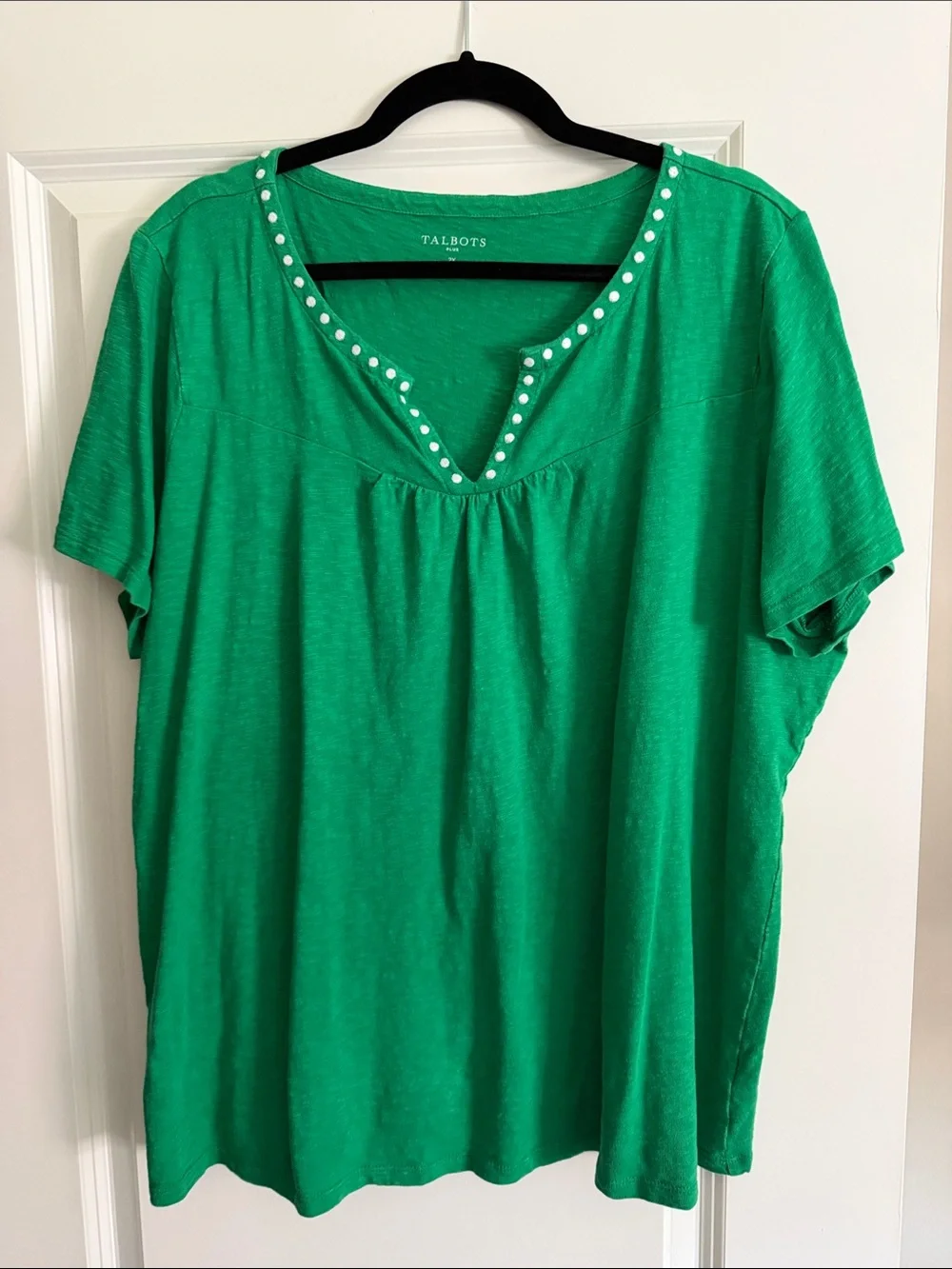 Talbots Emerald Green Short-Sleeve Studded V-Neck Tee - Picture 1 of 1